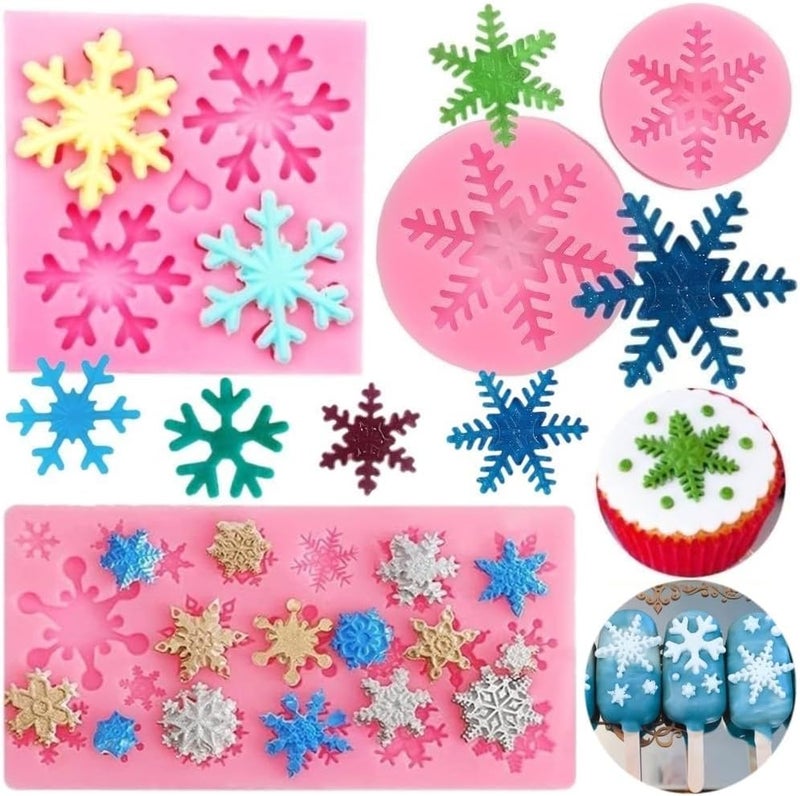 AMBESTEE 4 Pieces 3D Snowflake Silicone Mold Winter Snowflake Fondant Silicone Mold for Cake Cupcake Decoration Polymer Clay Crafting Projects - Image 1